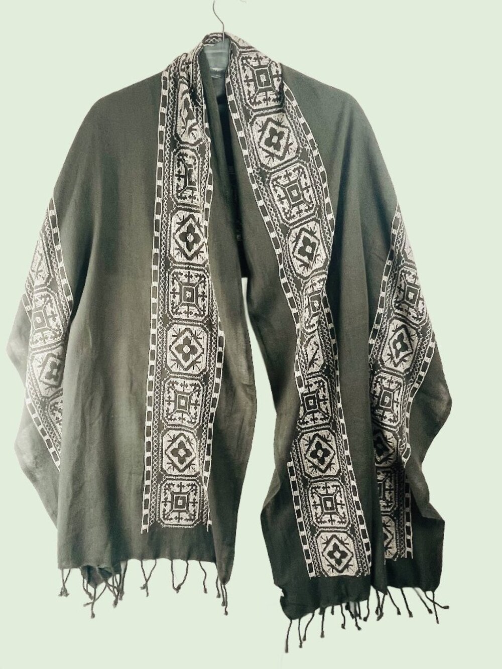 Eileen Fisher Organic Cotton Embroidered Fringe Scarf Wrap 83 Inches NWT